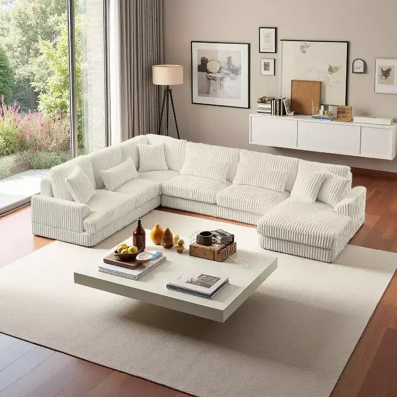 Polibi Oversized U-Shaped Sectional Sofa with Plush Corduroy Upholstery