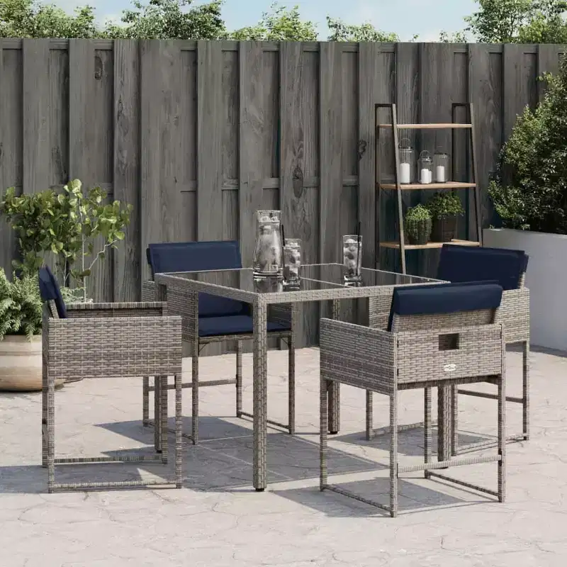 vidaXL Patio Chairs with Cushions 4 pcs Gray Poly Rattan