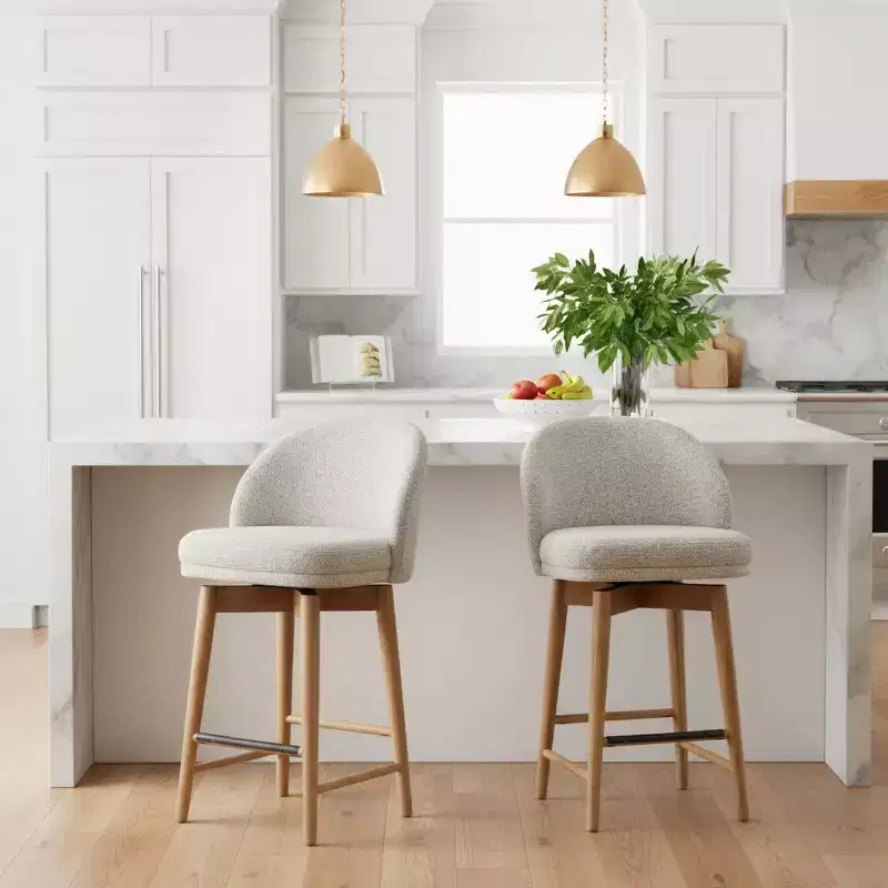 Set of 2 Modern Swivel Counter Stools with Upholstered Seat, 360 Rotating Kitchen Island or Home Bar Chairs with Solid Wood Legs-Panipeachy