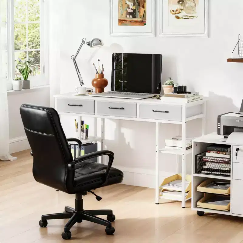 TUYOHW 47.2 Computer Desk,Office Desk with 3 Fabric Drawers,2 Adjustable Shelves,Steel Frame,Writing Desk for Home Office,Study,Bedroom