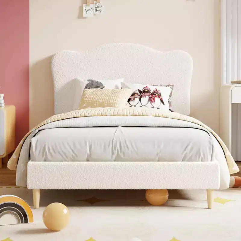Twin/Twin XL/Full Bed Frame for Kids with Cute Headboard, Kids Bed, Velvet Platform, Noise-Free, No Box Spring