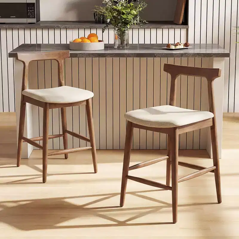 2PCS Counter Height Bar Stools with Curved Backs and Upholstered Cushioned Seats