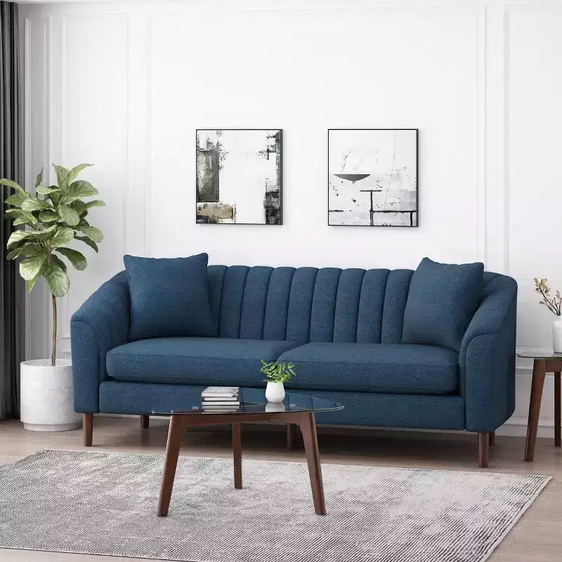 GDFStudio Shorey Contemporary 3-Seater Upholstered Sofa with Tufted Channel Stitch Design