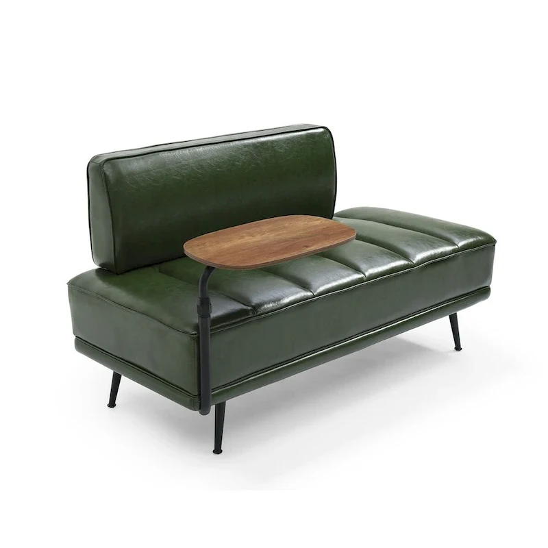 56.3Width End of Bed Bench,Faux Leather Upholstered With side table,360-degree Swivel tray couch,Entryway Ottoman,Metal Legs