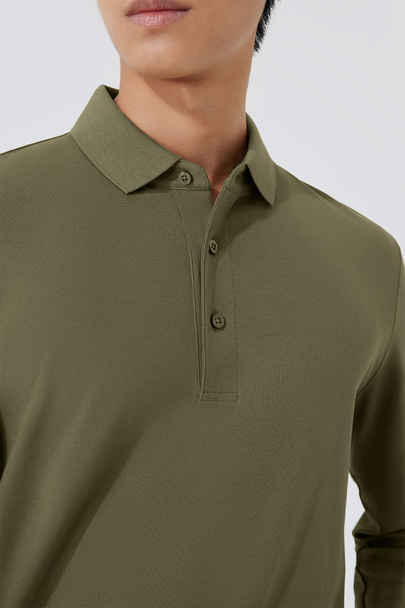 Pique Long Sleeve Polo – Olive