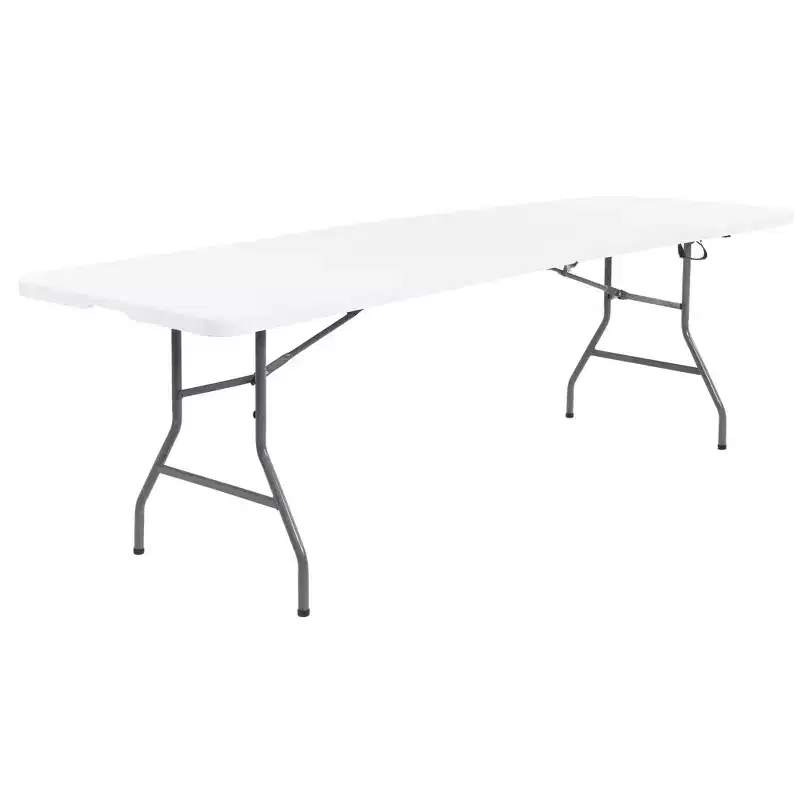 Peakform Multipurpose Banquet Fold-In-Half Table Lightweight Durable Desk with Secure Base for Indoor and Outdoor Events, 8 Foot, White
