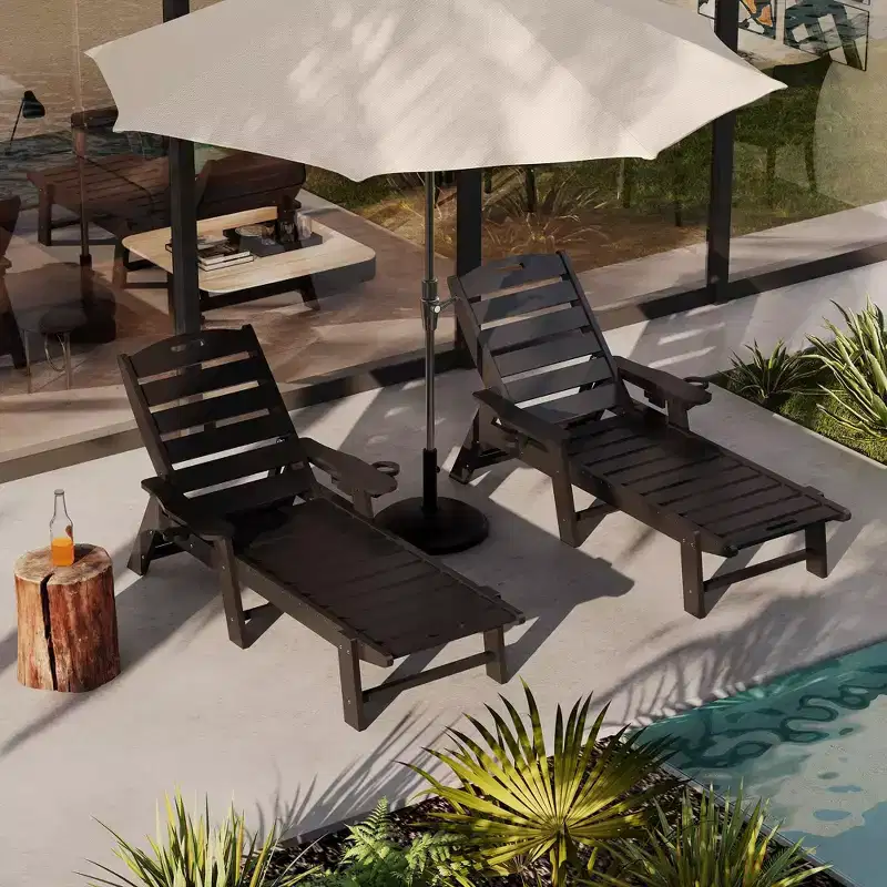 Oversized Adjustable Patio Lounge Chair with Wheels and Cup Holder