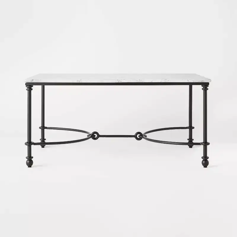 Metal and Marble Coffee Table White Carrara Marble/Dark Bronze