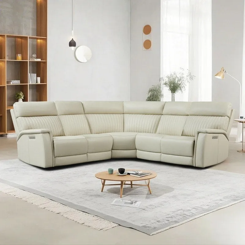 Genuine Leather Power Recliner Sectional with Power Ajustable Headrest and Lumbar, Zero Gravity, 2StationaryArmlesschairs