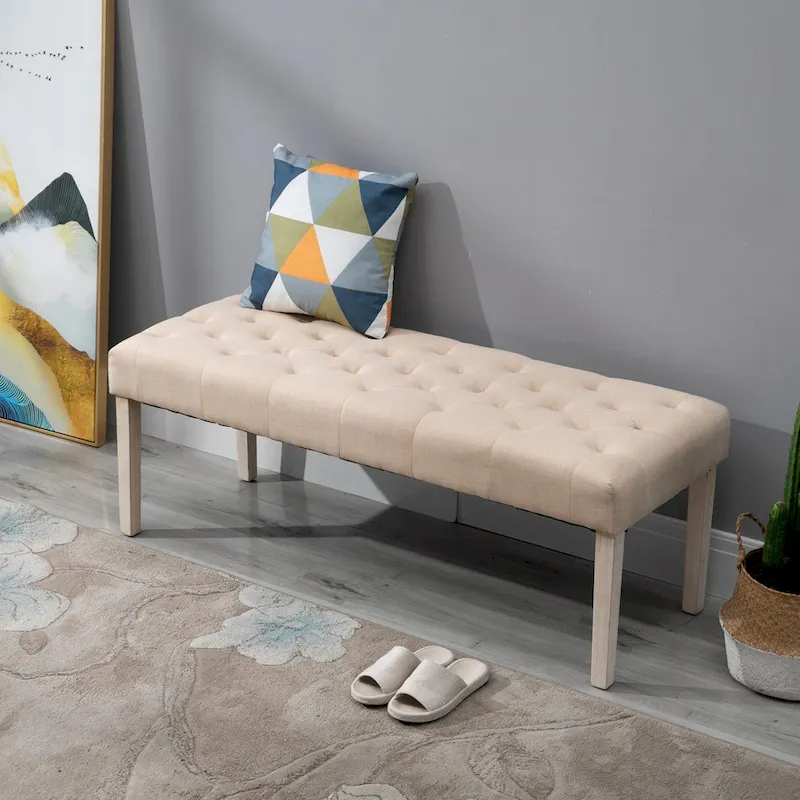 Simple Tufted Upholstered Ottoman Accent Bench with Soft Comfortable Cushion & Fashionable Modern Design