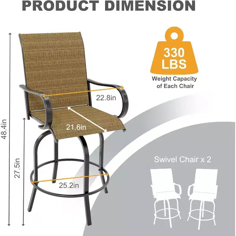 COZONY Outdoor Swivel Bar Stool Set of 2, All Weather High Back Armrest Patio Chairs for Deck Lawn Garden Backyard