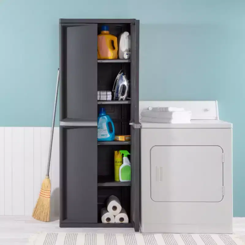 2-Pack Adjustable 4-Shelf Storage Cabinet, Gray, 100% Recycled Plastic, 100 lb Capacity