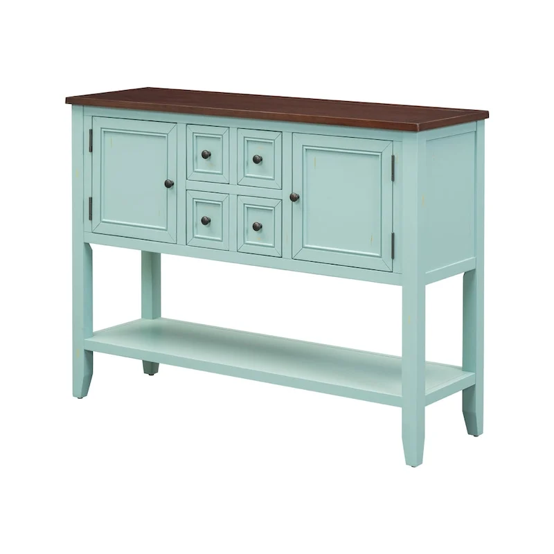 Retro Sideboard Console Table with Drawers and Bottom Shelf