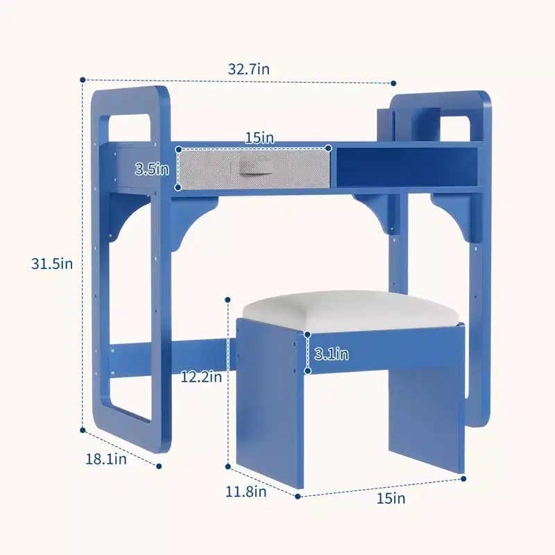 Kids Desk and Chair Set, Adjustable Study Table with Storage & Book Display, for Boys & Girls, White/Pink/Blue