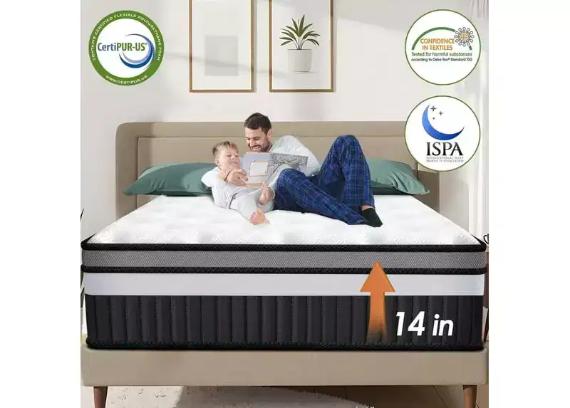 14 Inch King Mattress, Gel Memory Foam Hybrid Mattress in a Box, Pocket Spring Support with Motion Isolation & Pressure Relief,Medium Firm,CertiPUR-US