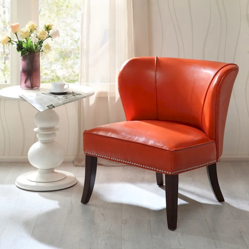 Armless Wingback Accent Chair with Faux Leather Upholstery – Orange