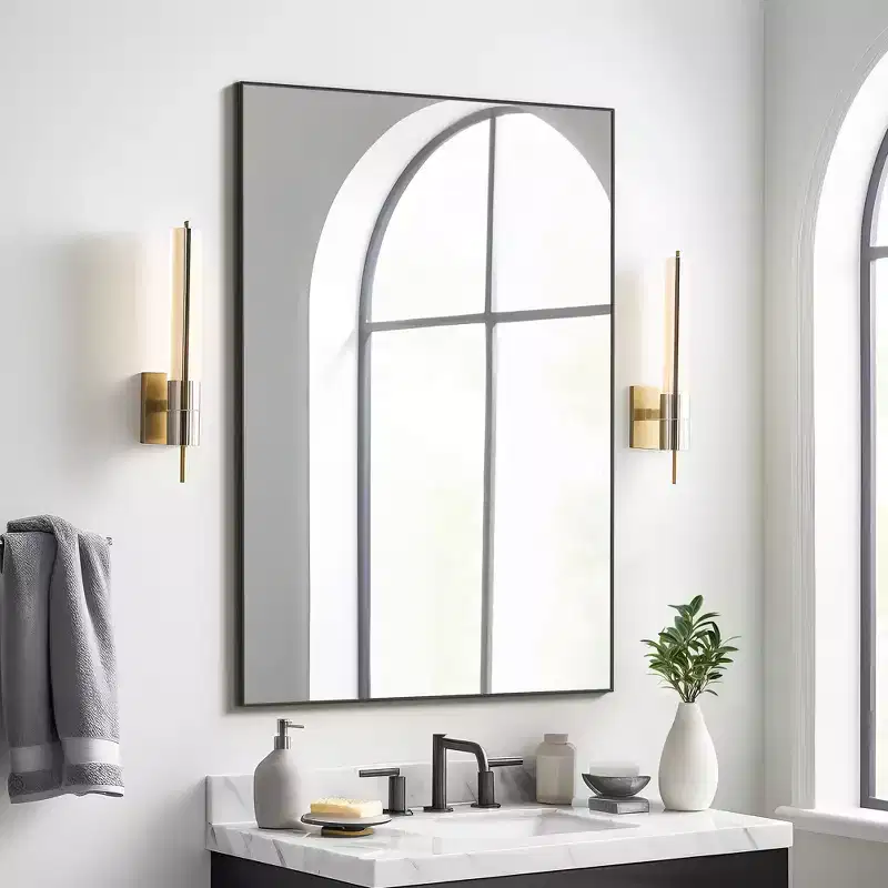 2 Pieces 38 In.H x 26 In.W Black Aluminum Alloy Fine Edged Rectangular Hanging Mirror Frame Wall Mirror