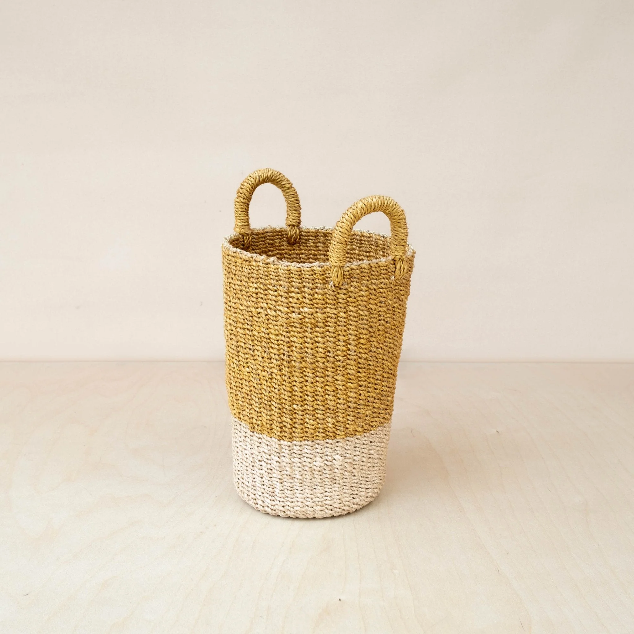 Mustard Tall Woven Basket Vase - Wicker Basket