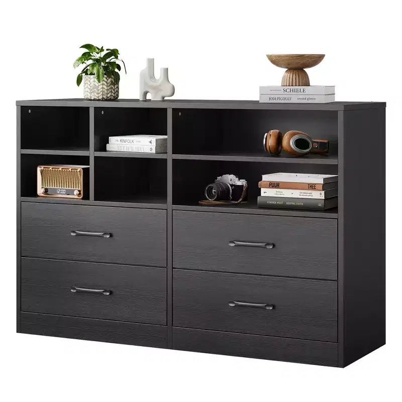 COZONY 4-Drawer Dresser with 6 Storage Cubbies, Modern Multi-Space Organizer for Bedroom & Living Room