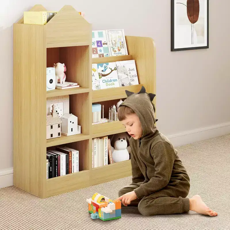 Zevemomo 4 Tier Kids Bookshelf and Toy Storage,Wooden Children Bookshelf,Toy Storage with Bookshelf for Playroom,Classroom, Bedroom, Library, Beige