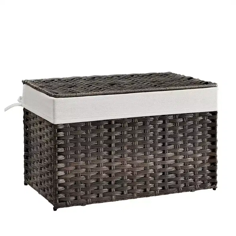 Storage with Lid, 27.7 (105L) Storage Bin, Woven Blanket Storage with Handles, Foldable, Removable Liner, Metal Frame
