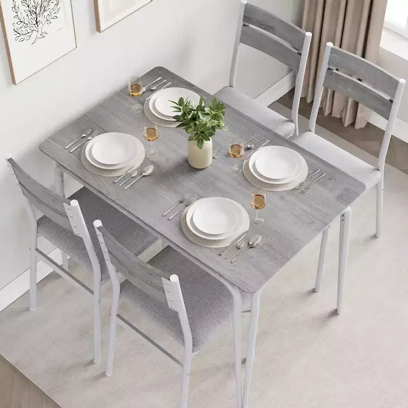 5 Piece Dining Table Set for 4, Compact Square Table Chairs, Sturdy MDF Top, Metal Frame, Space-Saving Breakfast Set