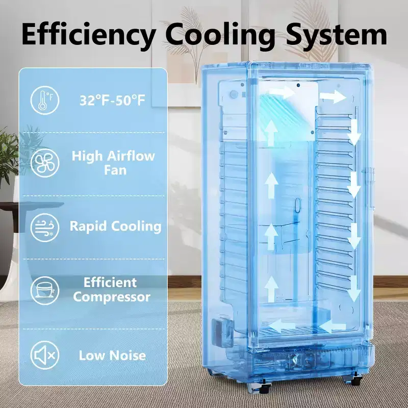 EUHOMY 6 cu. ft./220 Cans Beverage Refrigerator Freestanding, Glass Door & LED Light, Efficient cooling, for Home/Bar/Office, Black