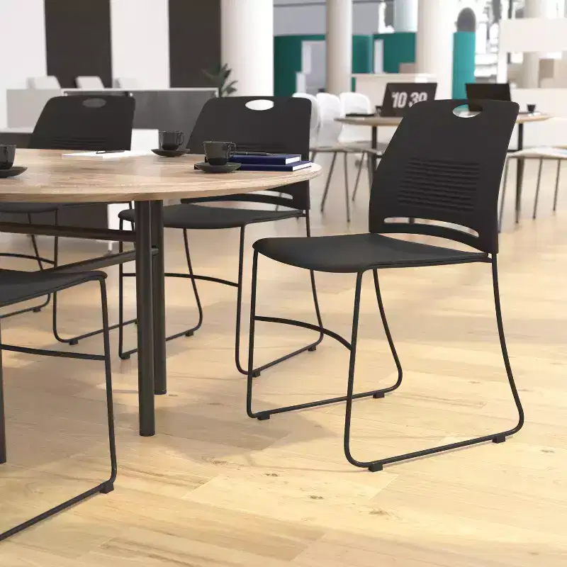 Flash Furniture HERCULES Series Set of 5 Commercial Grade 660 lb. Capacity Plastic Stack Chair with Powder Coated Sled Base Frame and Integrated Carrying Handle