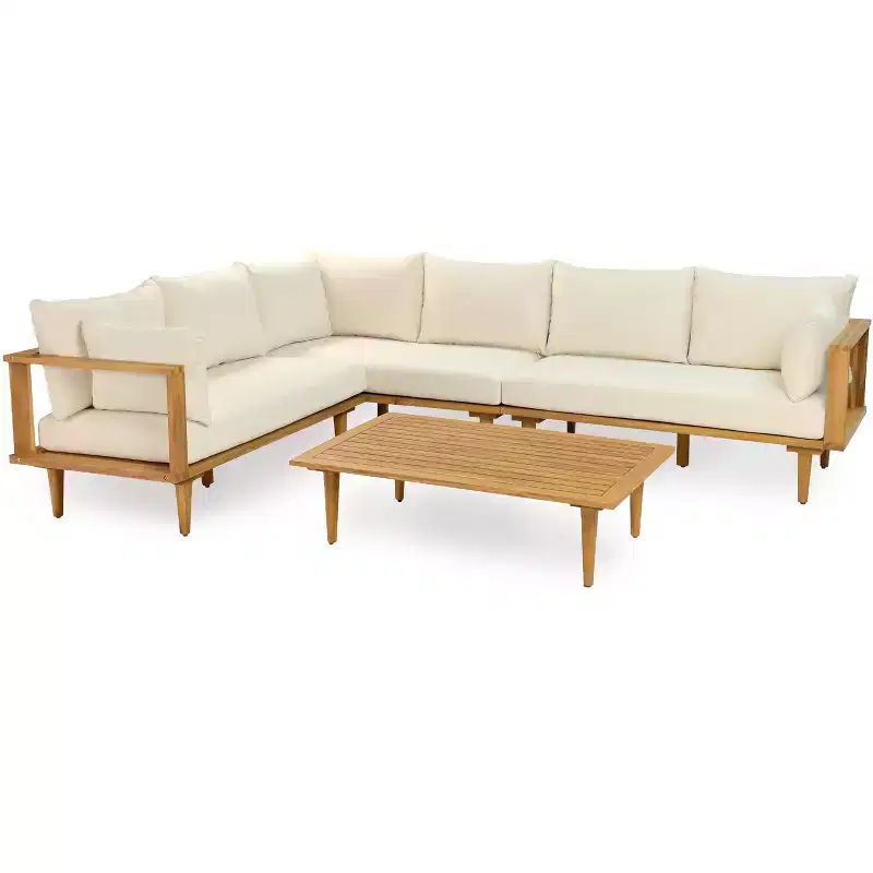 ModernLuxe Patio Sectional Sofa Set L-Shaped Outdoor Conversation Set Weather-Resistant Lounge Set Garden Seating Group with Cushion, Table & Pillow