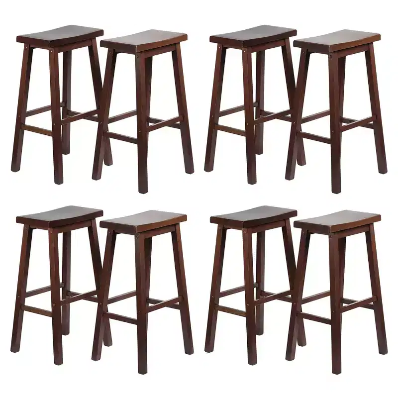 PJ Wood Classic Saddle Seat 29 Tall Kitchen Counter Stools, Walnut (Set of 8)