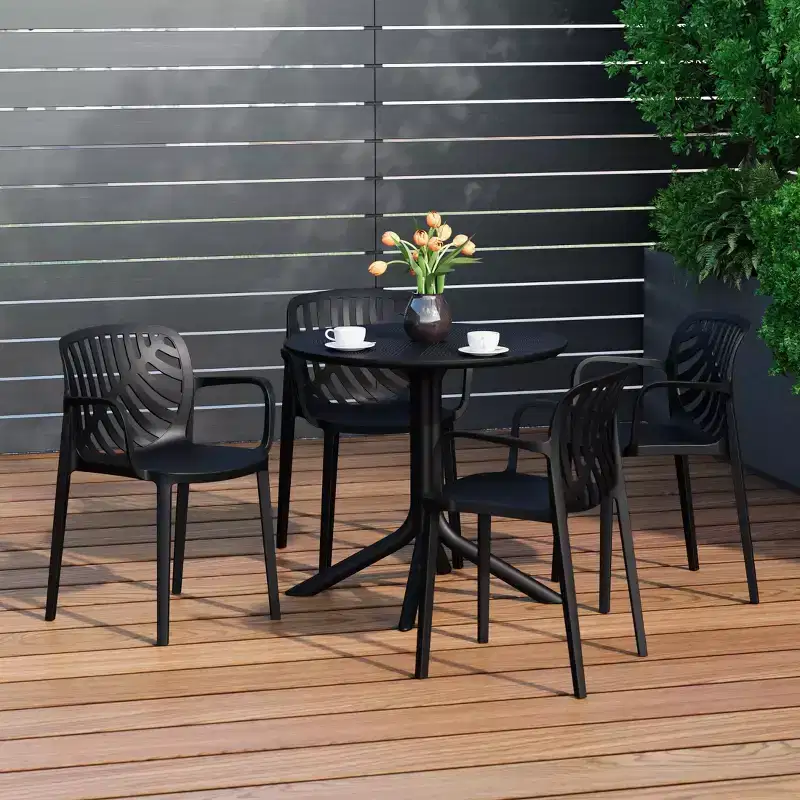 WestinTrends Playa 5-Piece Outdoor Resin Round Patio Dining Table Set with Modern Stackable Patio Dining Chairs