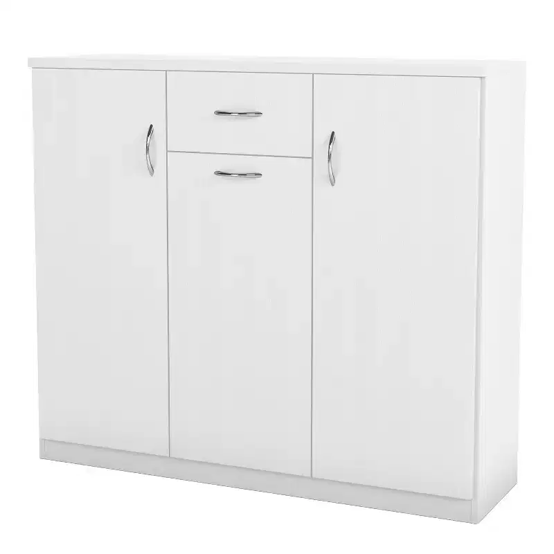 Modern 1 Drawer Shoe Cabinet with 11 Shelves White: Holds up to 30 Pairs, MDF Wood Veneer, Adjustable Storage