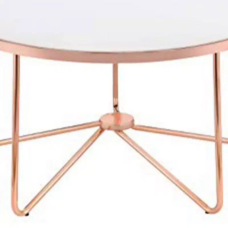 Round Glass Top Coffee Table with Metal Base, Pink