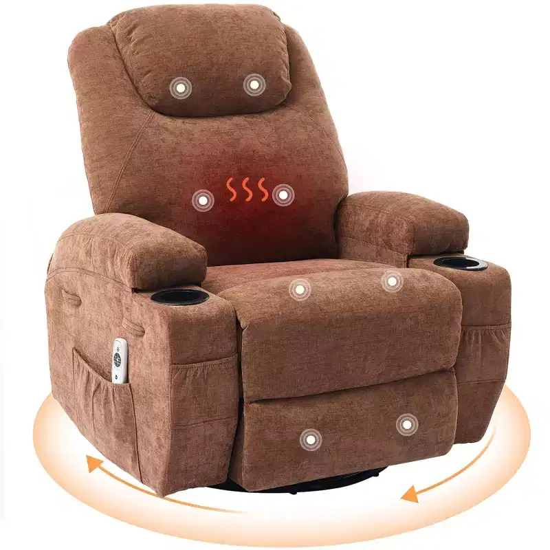 Recliner Chair, 360 Swivel Rocker Recliner Chair for Adults with Massage and Heat, Electric Glider Rocking Chairs