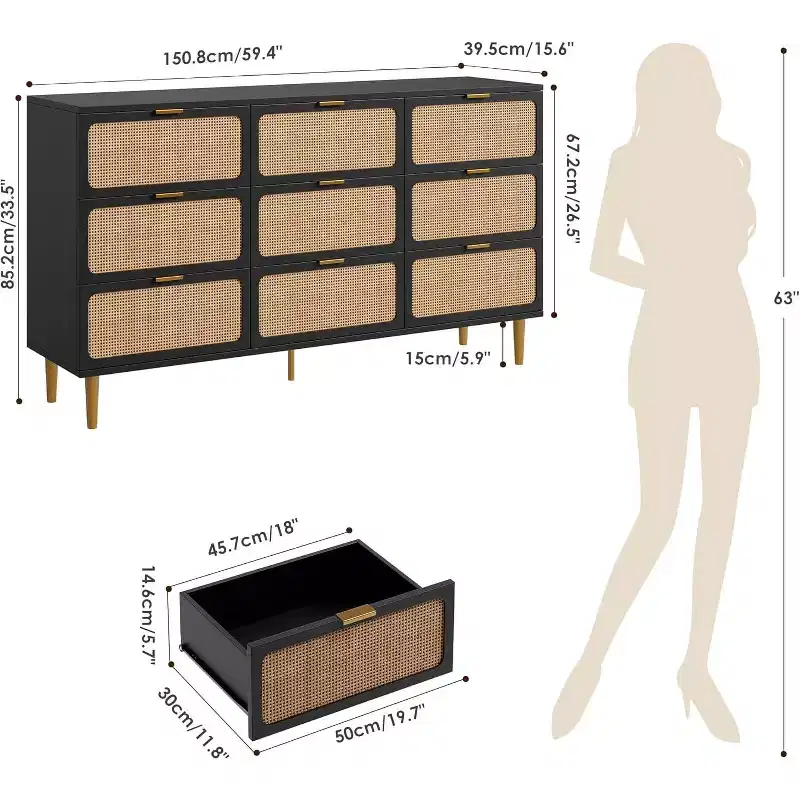 9-Drawer Dresser with Storage – Modern Wooden Chest for Bedroom, Living Room & Hallway