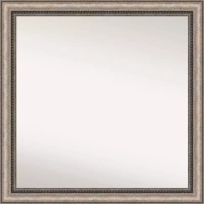30 x 30 Non-Beveled Lyla Ornate Bathroom Wall Mirror Silver - Amanti Art: Modern Square Polystyrene Frame, Wall Mounted