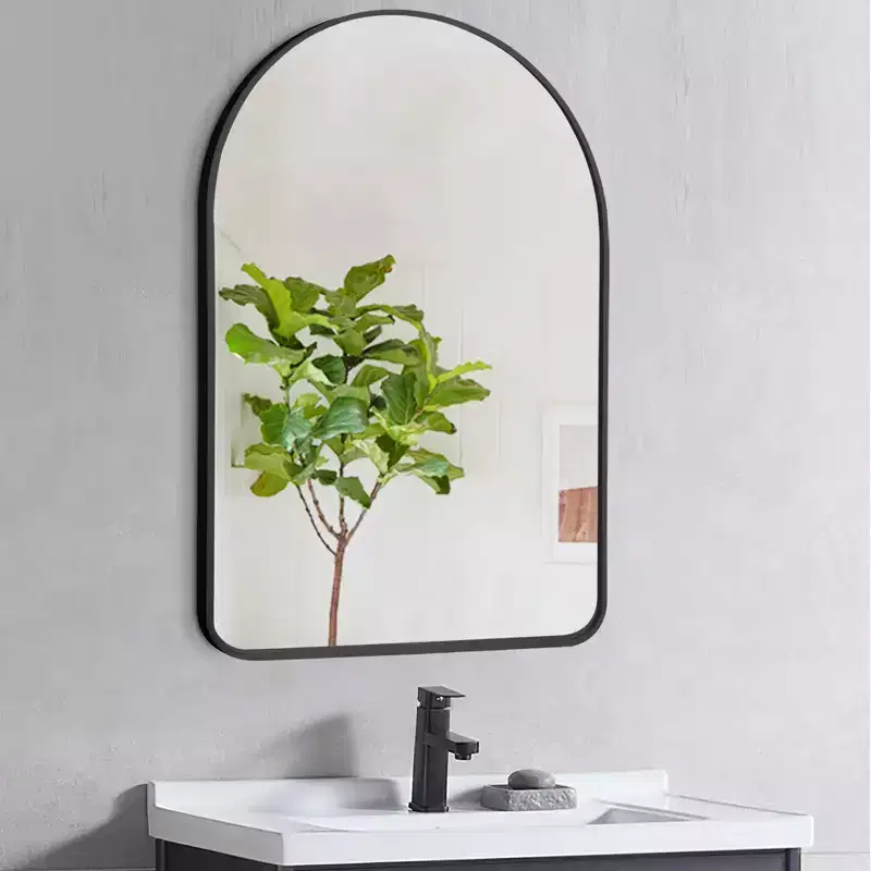 Aluminum Alloy Slim Round-Corner Arch Wall Mirror - Black Frame 91x61x4cm