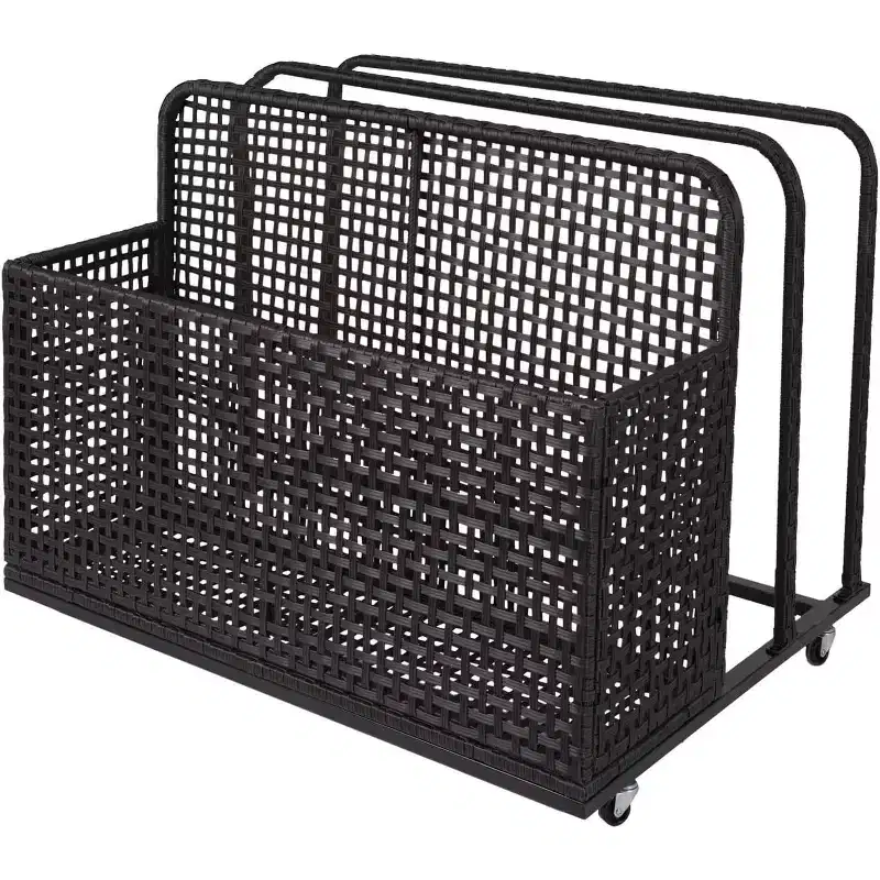 Pool Storage Bin with PE Rattan, Pool Organizer for Cushions & Floaties