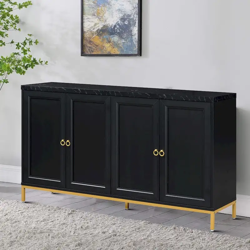Wooden Sideboard with Faux Marble Top
