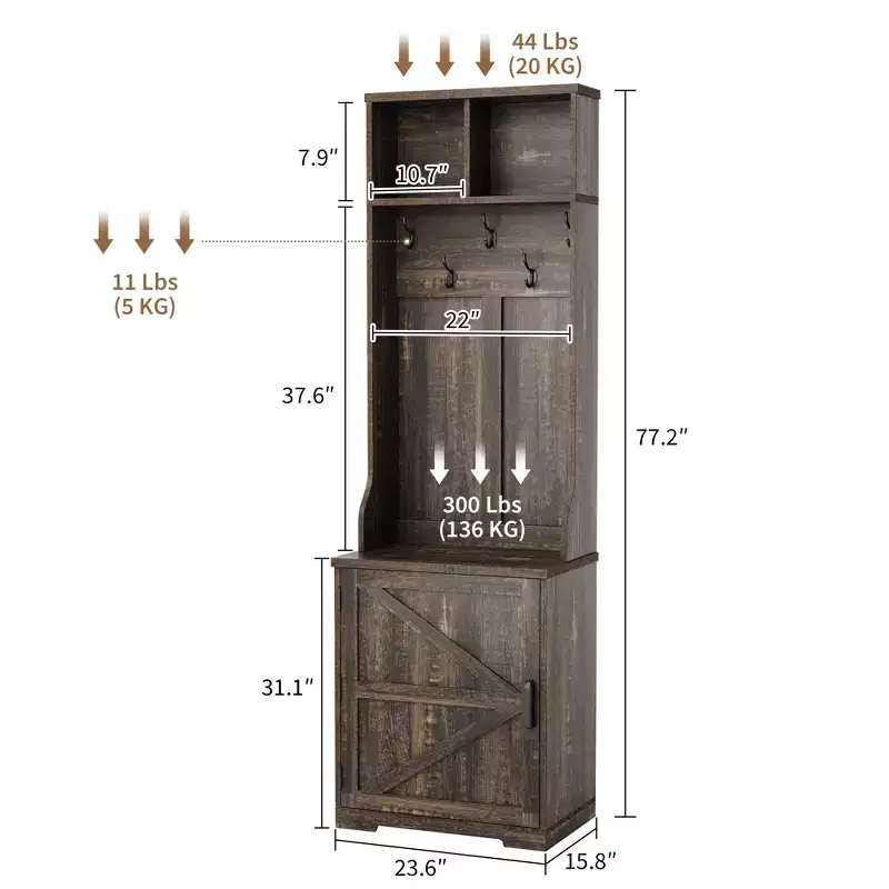 Garvee Farmhouse 3-in-1 Hall Tree w/ Shoe Storage Bench & 6 Hooks, Mudroom Bench with storage and hooks, Standing Coat Rack for Entryway Bedroom