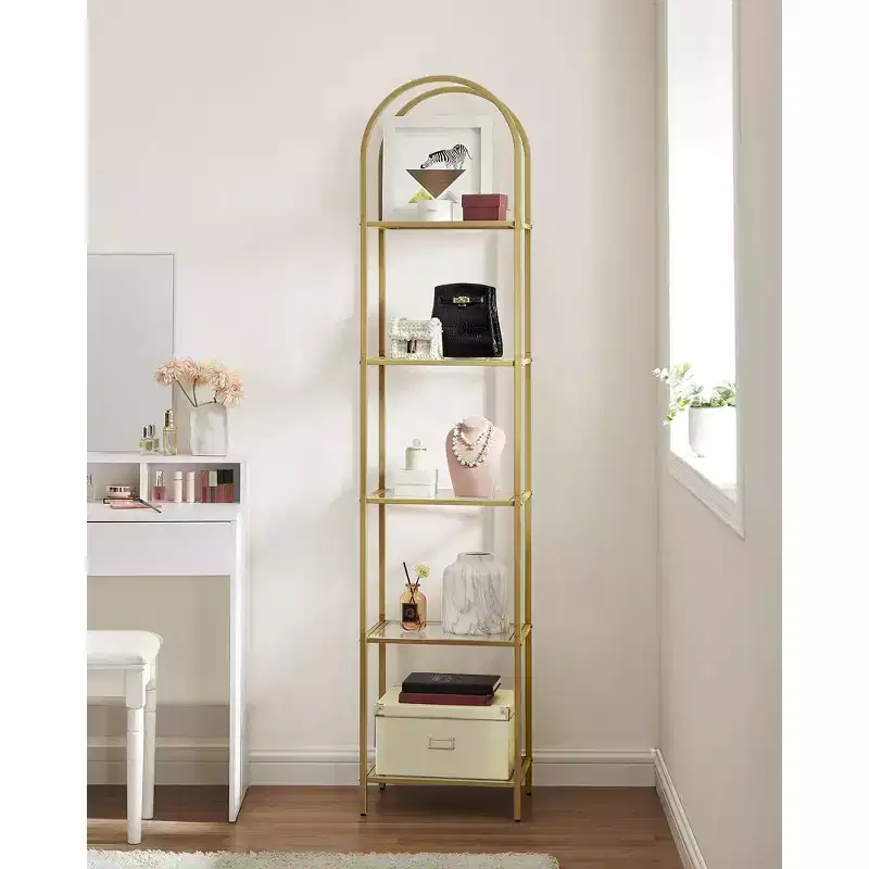 5-Tier Shelf, Tempered Glass Shelving Unit, Arched Design