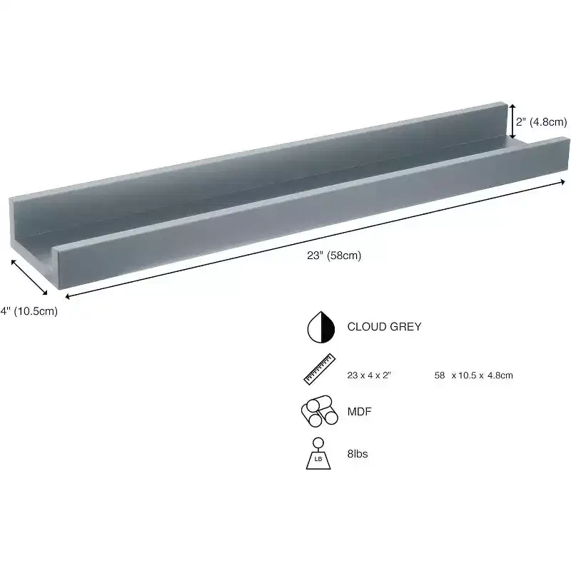23"x4"Wall Shelf Cloud Gray: MDF Floating Display, Includes Mounting Hardware