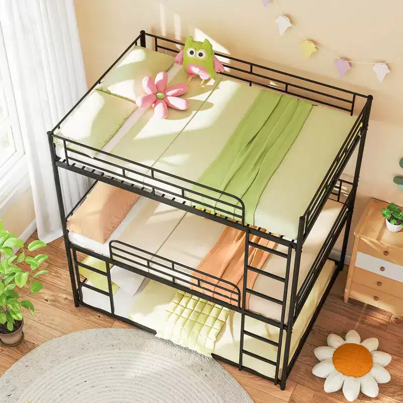Heavy-Duty Full Over Full Over Full Metal Triple Bunk Bed with Dual Ladders