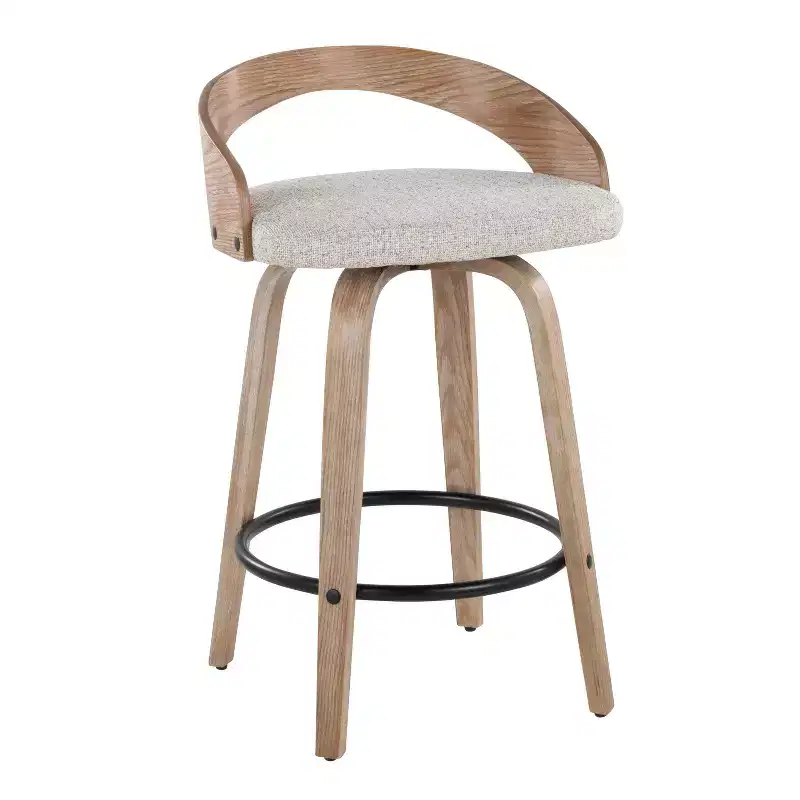 LumiSource Set of 2 Grotto Counter Height Barstools White Washed Wood/Oat