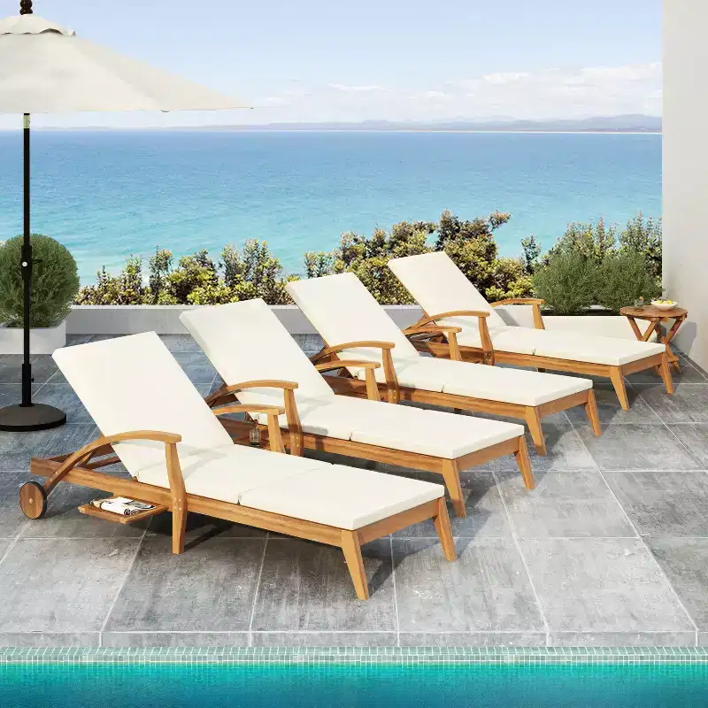 Christopher Knight Home Fred 5 Piece Outdoor Acacia Wood Adjustable Chaise Lounge and Accent Table