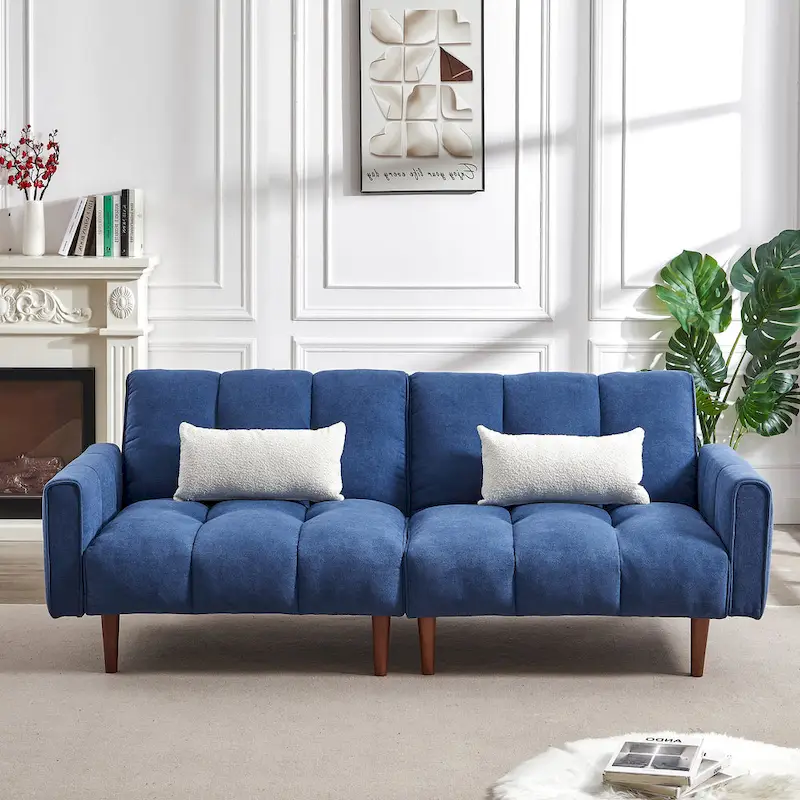Convertible Futon Sofa Bed with Adjustable Positions and Wooden Legs