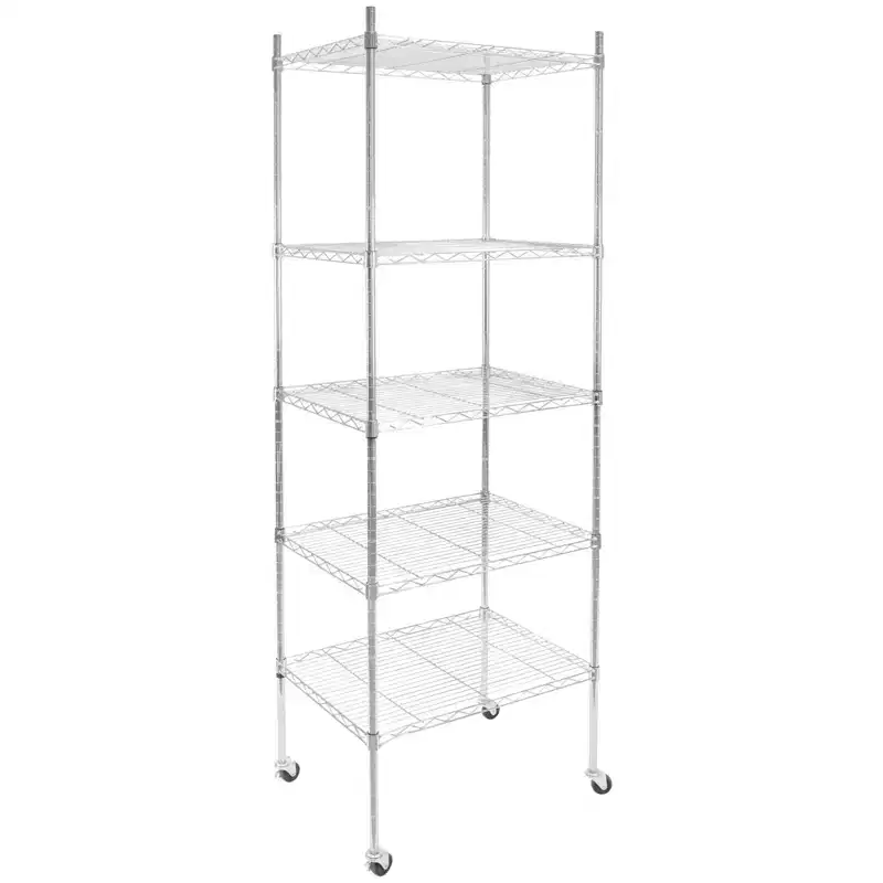 Mount-It! Height Adjustable 5 Tier Wire Shelving with Wheels | Rolling Garage Shelves, Closet Metal Racks with Shelves and Shelving or Utility Shelf