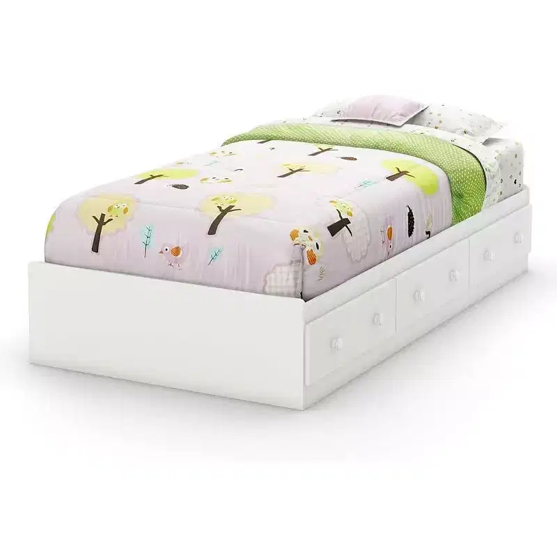 HomeStock 14.75 in.H Twin Size White with Storage Beds made of Particle Board Bed Frame