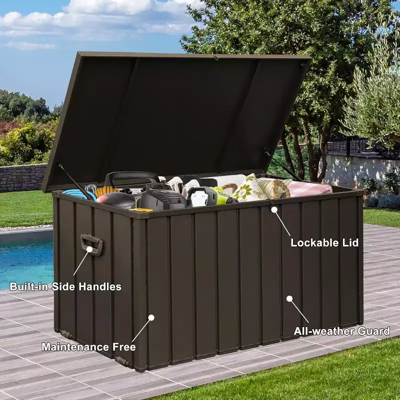Outdoor Storage Deck Box, Large Resin Patio Storage for Outdoor Pillows, Garden Tools and Pool-Supplies, Waterproof, Lockable