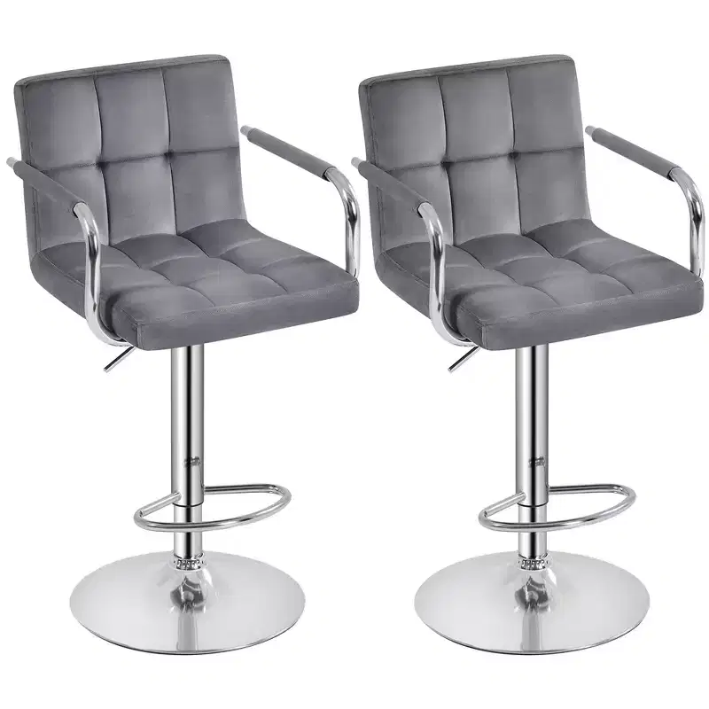 Yaheetech 2PCS Height Adjustable Swivel Bar Stools with Large Steel Base Backrests Footrest